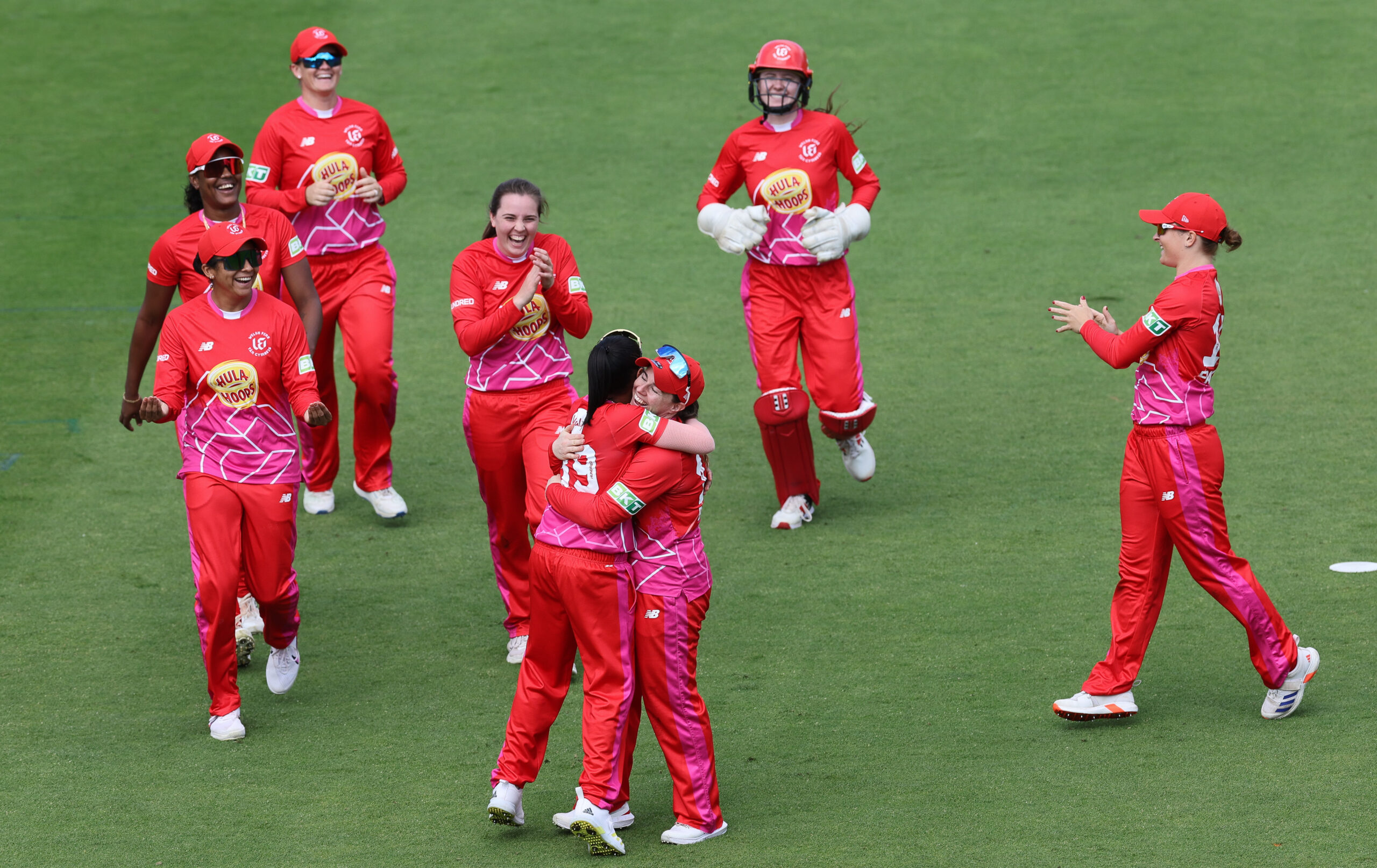 Tammy Beaumont and the Welsh Fire team celebrate.