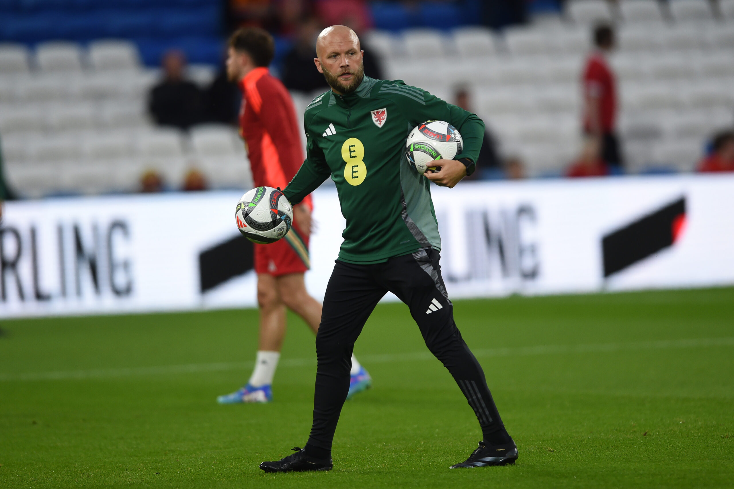 Wales Coach James Rowberry during the warmup at Wales vs Turkey