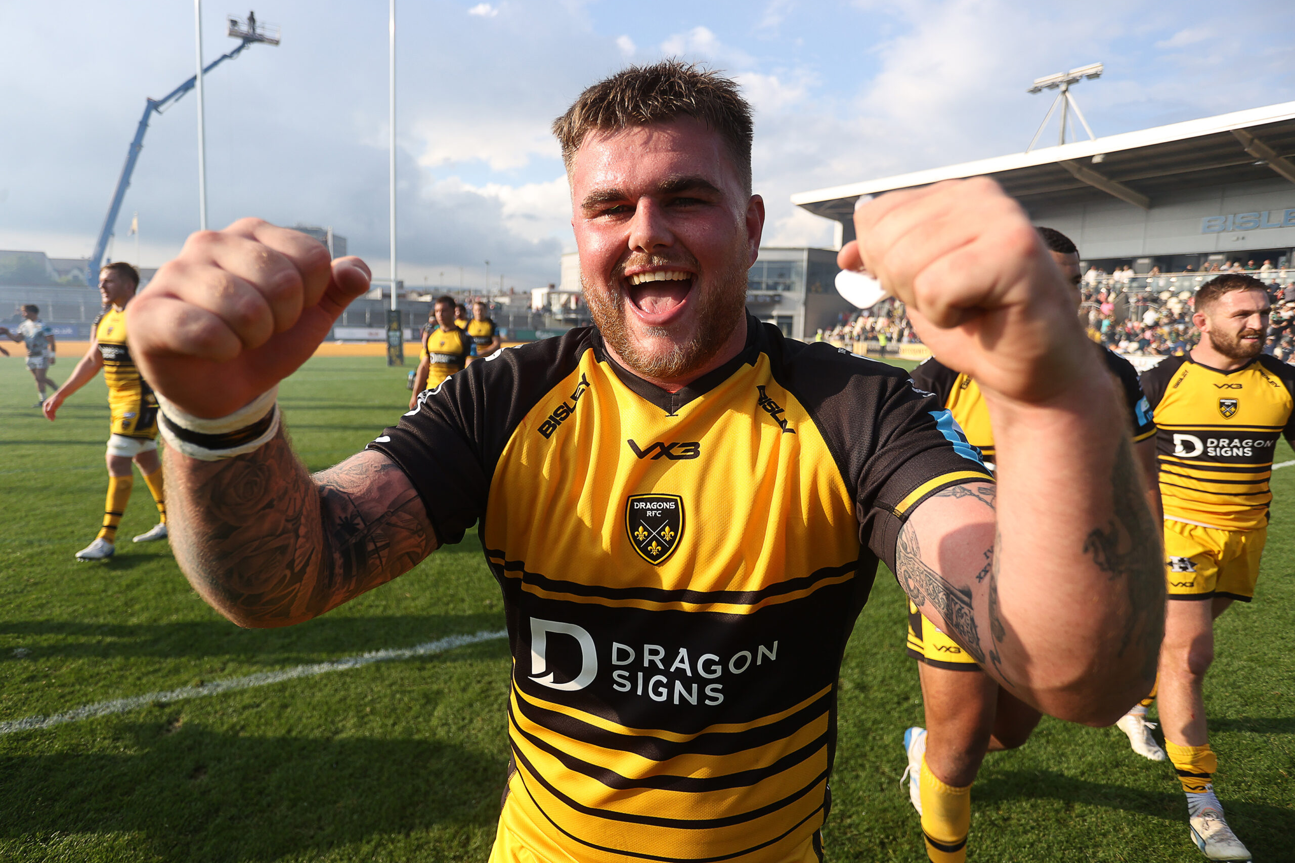 21.09.24 - Dragons RFC v Ospreys - United Rugby Championship - Luke Yendle of Dragons celebrates at full time