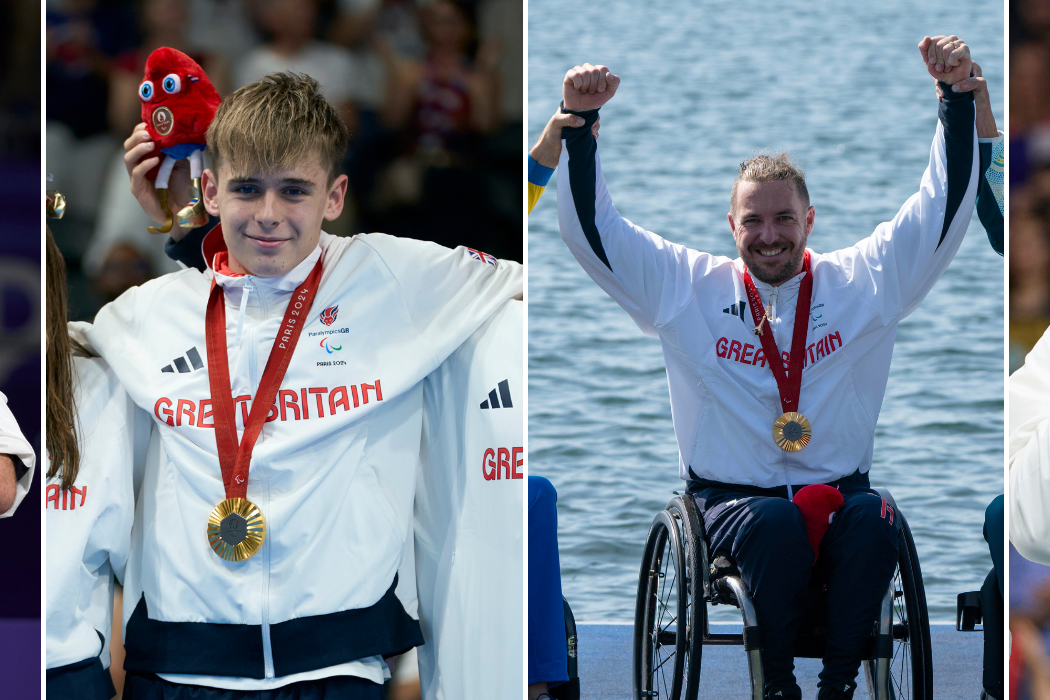 Four GB athletes with their Medal