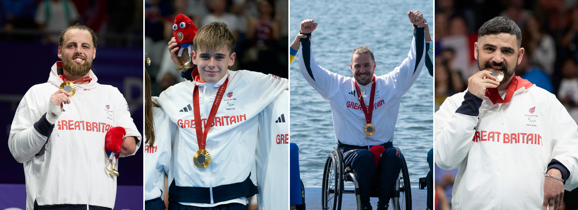 Four GB athletes with their Medal