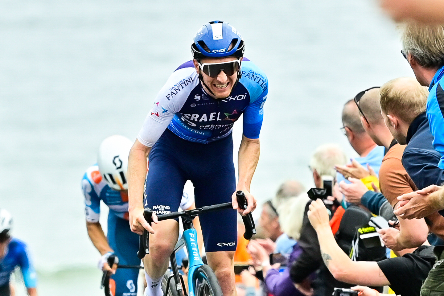 Picture by Allan McKenzie/SWpix.com Stevie Williams (Israel - Premier Tech) climbs the Saltburn Bank on Stage 2.